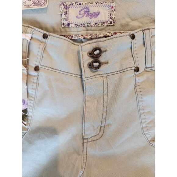 New Vintage 90s Plugg Khaki Tan Bermuda Jeans Size 11 Low Rise Flare - Picture 2 of 5